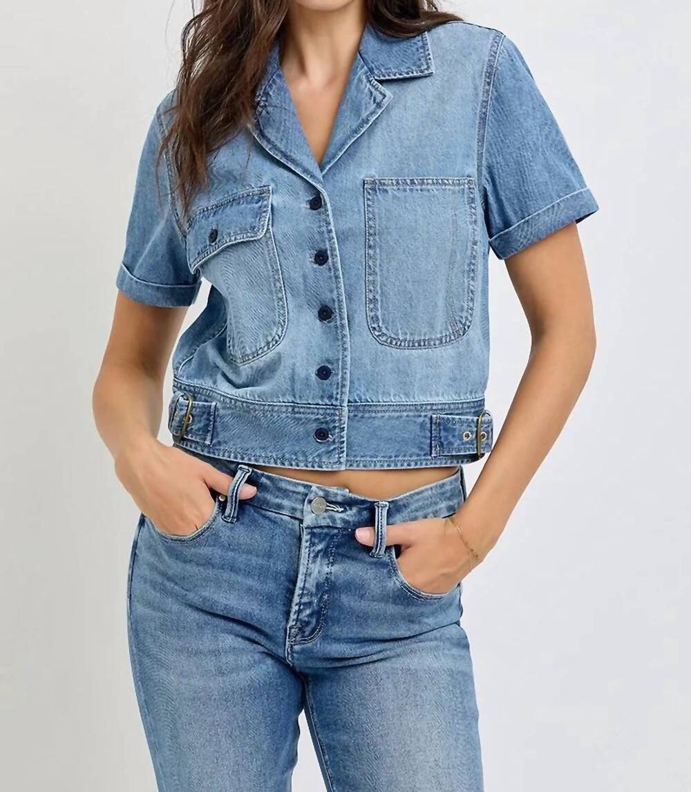 NEW RISEN shanda short sleeve denim jacket in blue